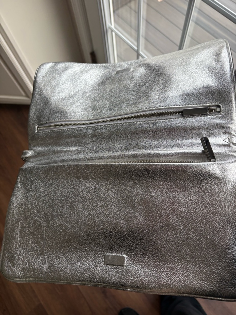 Tory Burch Silver Metallic Leather Chain Shoulder Clutch - Picture 7 of 11